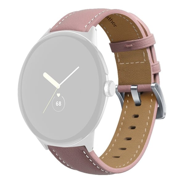 Google Pixel Watch klokkerem i ekte skinn - Mørkerosa