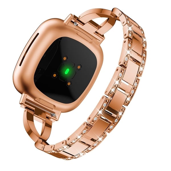 Strassikoristeinen koristeellinen kellohihna Fitbit Sense / Versa 3 - Ruusukulta