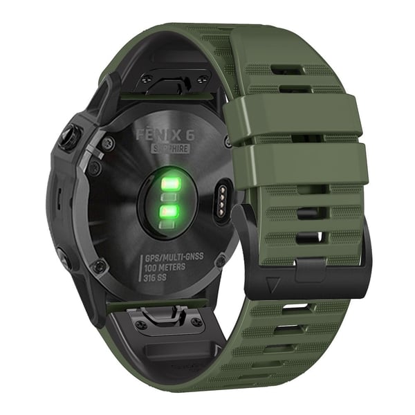 22 mm Garmin- og Coros-ur med dobbelt silikone-urrem - Militærgrøn / Sort