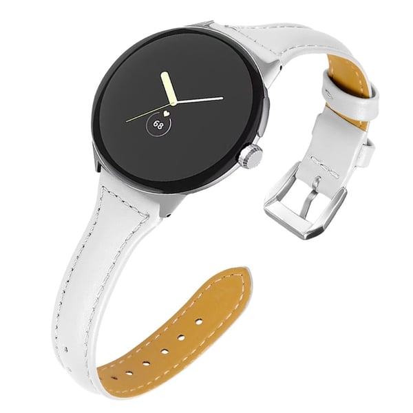 Google Pixel Watch urrem i ægte læder med silvcr-stik - Hvid