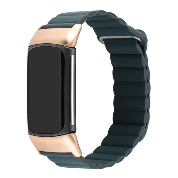 Fitbit Charge 5 urrem i ægte læder - Mørkegrøn