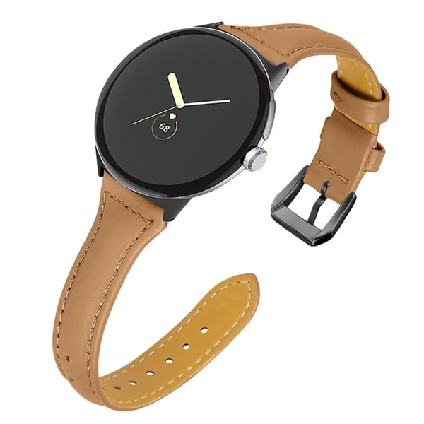 Google Pixel Watch klokkerem i ekte skinn med svart kontakt - Kaffe