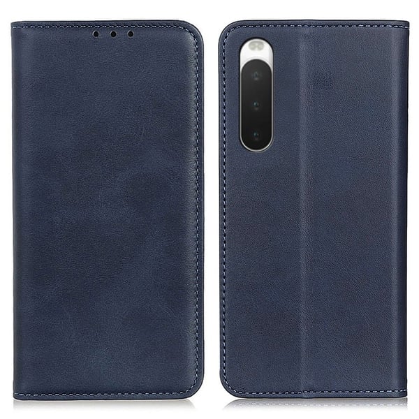 Lompakko-style Aitoa Nahkaa Läppäkotelo For Sony Xperia 10 V - Sininen Lompakko-style Aitoa Nahkaa Läppäkotelo For Sony Xperia 10 V - Sininen