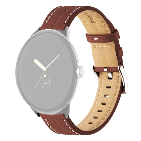 Aitoa nahkaa oleva ranneke Google Pixel Watch -kelloon - Ruskea