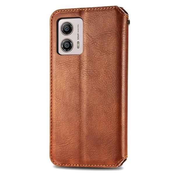 Læder Etui med A Stilfuldt Rhombus Tryk til Motorola Moto G53 - Brun