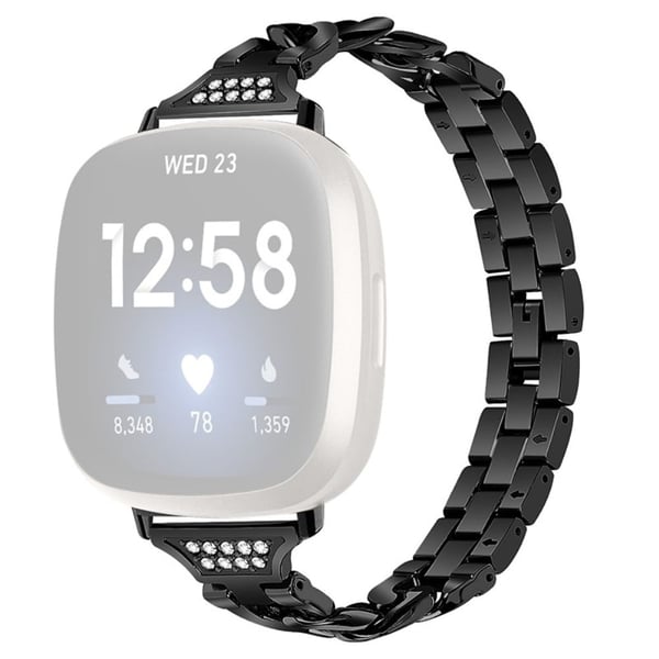 Fitbit Sense / Versa 3 elegant klokkerem med rhinestone dekor - Svart Fitbit Sense / Versa 3 elegant klokkerem med rhinestone dekor - Svart