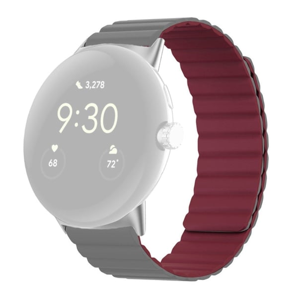 Google Pixel Watch enkel urrem i silikone - Grå / Rødvin