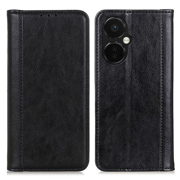 OnePlus Nord CE 3 ægte læderetui med magnetisk lukning - Sort