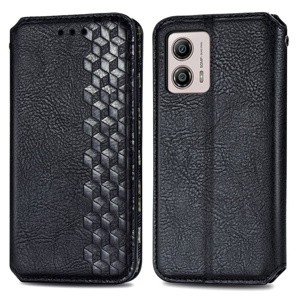 Læretui med A Stilfull Rhombus Imprint til Motorola Moto G53 - Svart