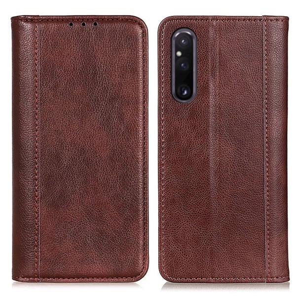 Sony Xperia 1 V ægte læderetui med magnetisk lukning - Brun Sony Xperia 1 V ægte læderetui med magnetisk lukning - Brun