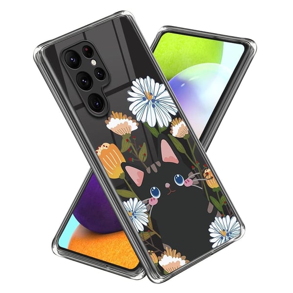 Deco Samsung Galaxy S23 Ultra Etui - Blomst / Katt Deco Samsung Galaxy S23 Ultra Etui - Blomst / Katt