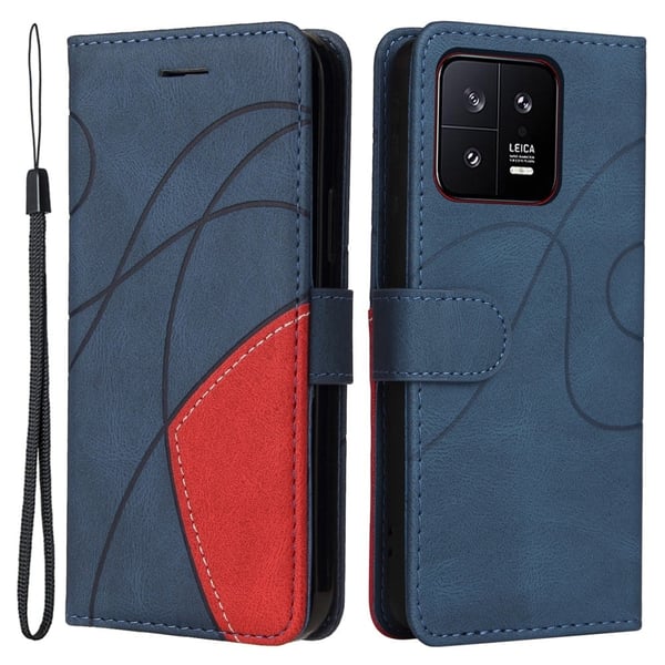 Teksturert læretui med stropp for Xiaomi 13 - Blå Teksturert læretui med stropp for Xiaomi 13 - Blå
