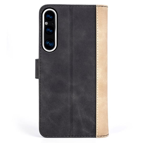 To-farvet Sony Xperia 1 V læderetui - Sort