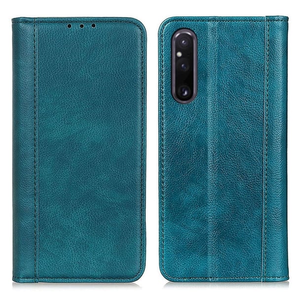 Ekte lærdeksel med magnetisk lukking for Sony Xperia 1 V - Grønn