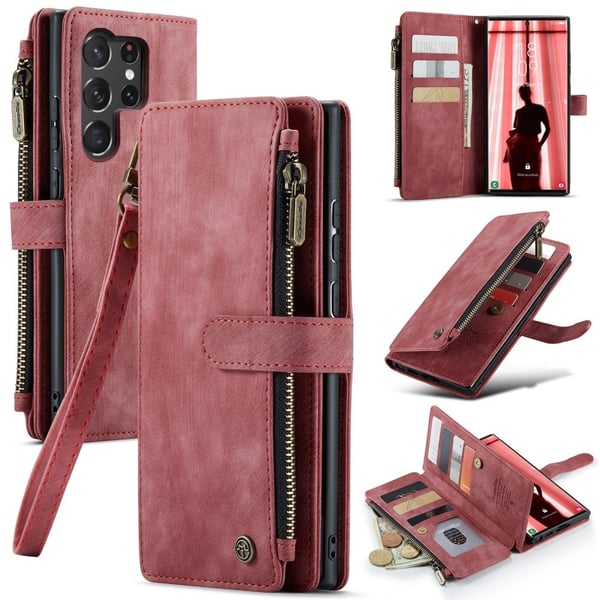 CaseMe Samsung Galaxy S23 Ultra etui med lynlås og pung - Rød