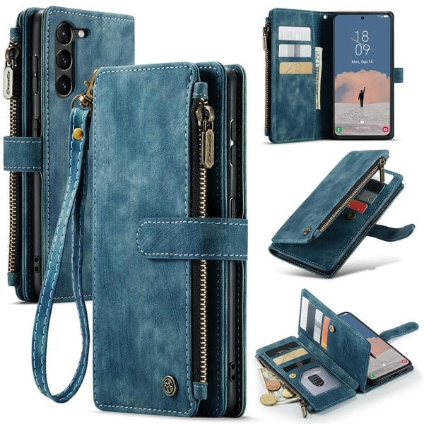 CaseMe Samsung Galaxy S23 Plus etui med lynlås og pung - Blå