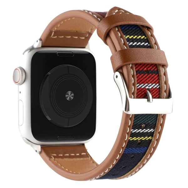 Apple Watch Series 8 (45 mm) / Watch Ultra stof- og læderrem - Sort / Blå / Rød Apple Watch Series 8 (45 mm) / Watch Ultra stof- og læderrem - Sort / Blå / Rød