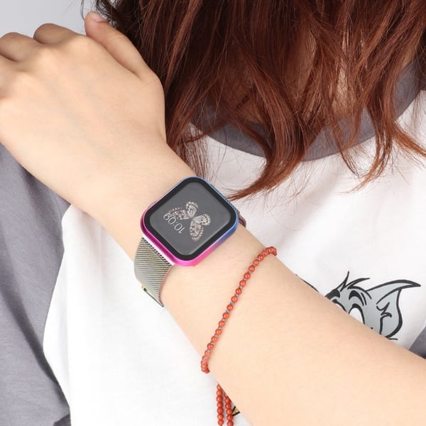 Apple Watch Series 8 (41 mm) metalldeksel med herdet glass - Blå-Rosa Gradient