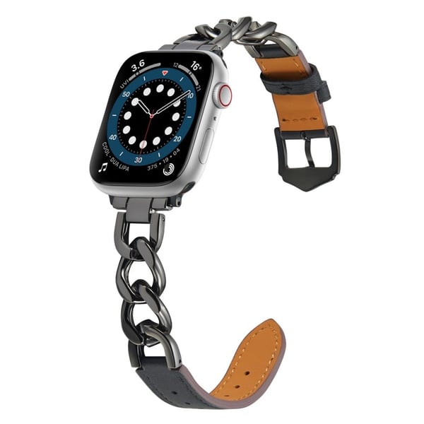 Apple Watch Series 8 (41 mm) metallkjede med lærrem - Svart / Svart