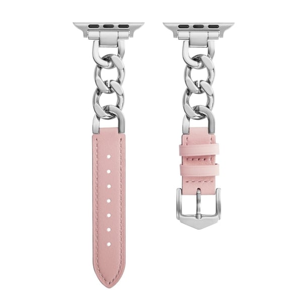 Apple Watch Series 8 (41 mm) metallkjede med lærrem - Sølv / Rosa