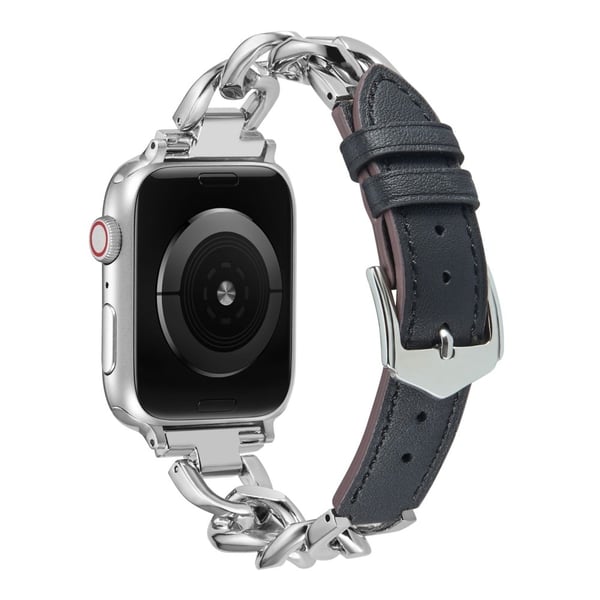 Apple Watch Series 8 (45 mm) / Watch Ultra metallkjede med lærrem - Sølv / Svart