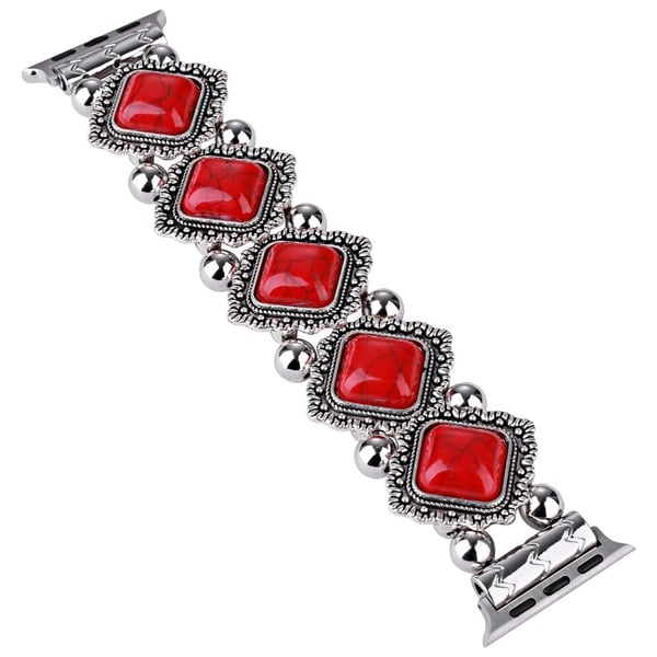 Apple Watch Series 8 (41 mm) metallrem med turkis steindekor - Rød Apple Watch Series 8 (41 mm) metallrem med turkis steindekor - Rød