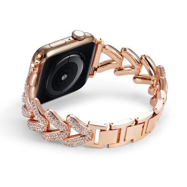 Apple Watch Series 8 (41 mm) metallrem med rhinestone-dekor - Rose Gull
