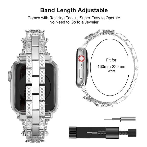Apple Watch Series 8 (45mm) / Watch Ultra metallarmband med hjärtdekor i strass - Silver