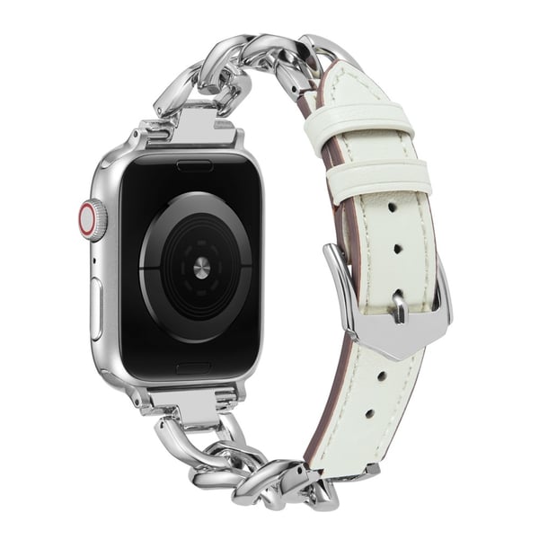 Apple Watch Series 8 (45 mm) / Watch Ultra metallkjede med lærrem - Sølv / Hvit