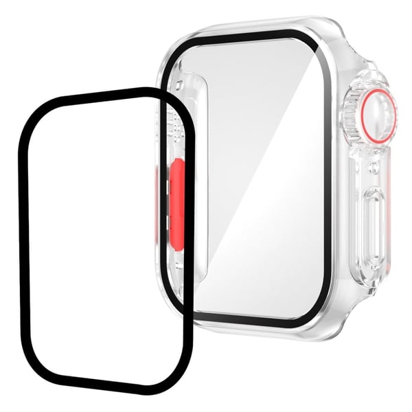 Apple Watch SE 2022 (40mm) / SE 40mm / 6 / 5 / 4 cover med skærmbeskytter i hærdet glas - Transparent / Rød Apple Watch SE 2022 (40mm) / SE 40mm / 6 / 5 / 4 cover med skærmbeskytter i hærdet glas - Transparent / Rød