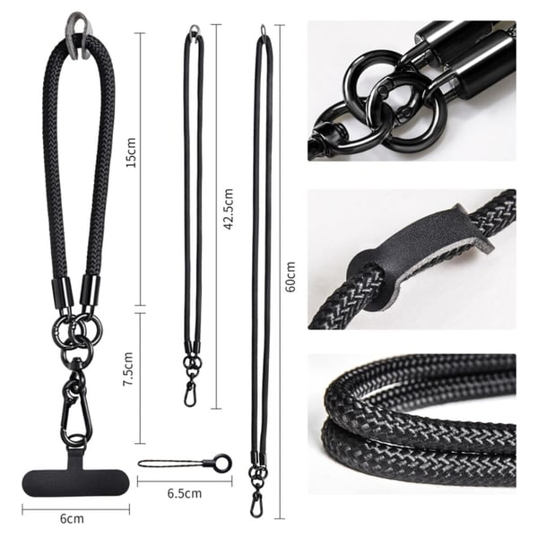 Yleiskäyttöinen puhelinlenkki - Musta / 30Cm
