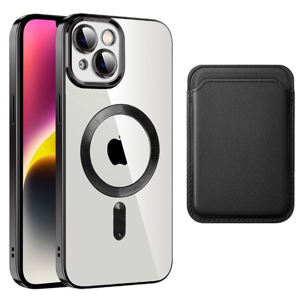 iPhone 14 magnetisk bakdeksel med kortpose - Svart