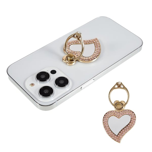 Fasjonabel hjerteformet rhinestone smarttelefonringholder - Gull