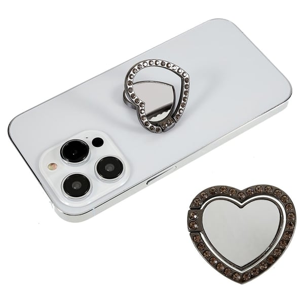 Hjerteformet rhinestone spejlstil smartphone ringholder - Grøn Hjerteformet rhinestone spejlstil smartphone ringholder - Grøn