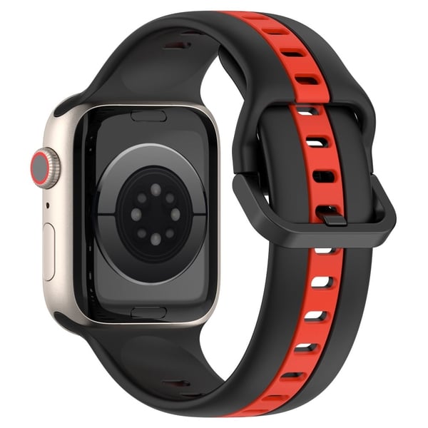 Apple Watch Series 8 (45 mm) / Watch Ultra tofarget silikonrem - Svart / Rød Apple Watch Series 8 (45 mm) / Watch Ultra tofarget silikonrem - Svart / Rød