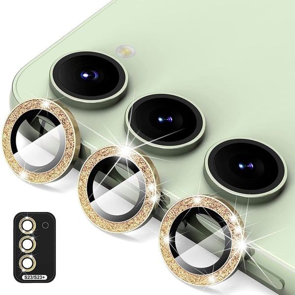 HAT PRINCE Samsung Galaxy S23 / S23 Plus linsebeskytter av herdet glass med rhinestone - Gull