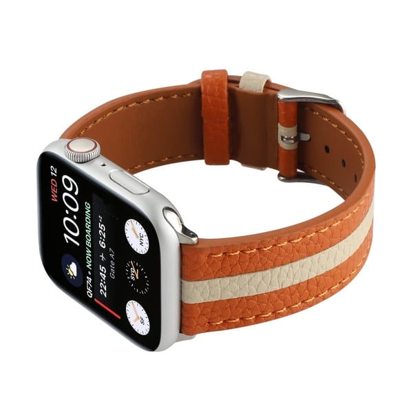 Apple Watch Series 8 (45 mm) / Watch Ultra stripearmbånd i ekte skinn - Oransje / Hvit