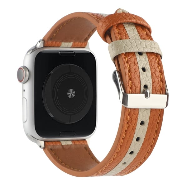 Apple Watch Series 8 (45 mm) / Watch Ultra stripearmbånd i ekte skinn - Oransje / Hvit