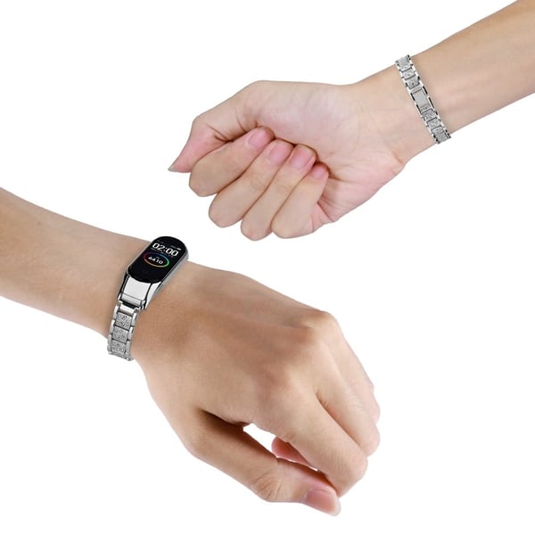 Xiaomi Mi Smart Band 6 / Band 5 rhinestone dekor metallrem - Sølv