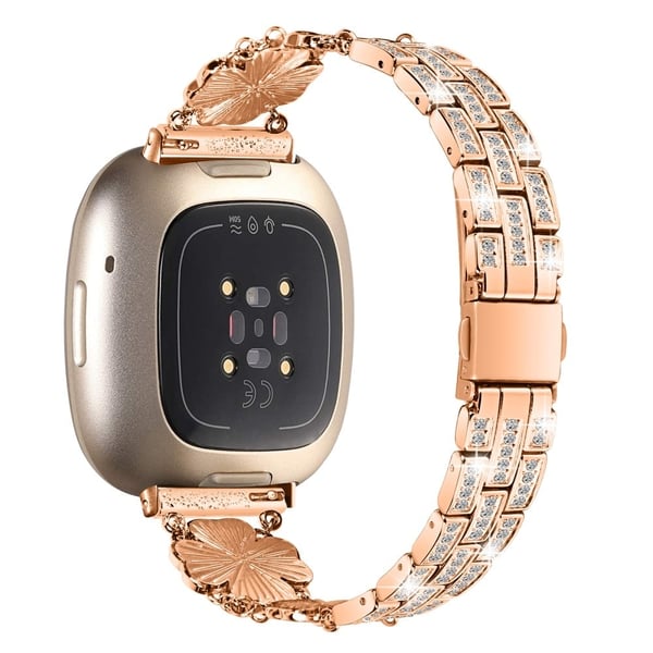 Fitbit Sense / Versa 3 metallrem med rhinestone-dekor - Rose Gull Fitbit Sense / Versa 3 metallrem med rhinestone-dekor - Rose Gull
