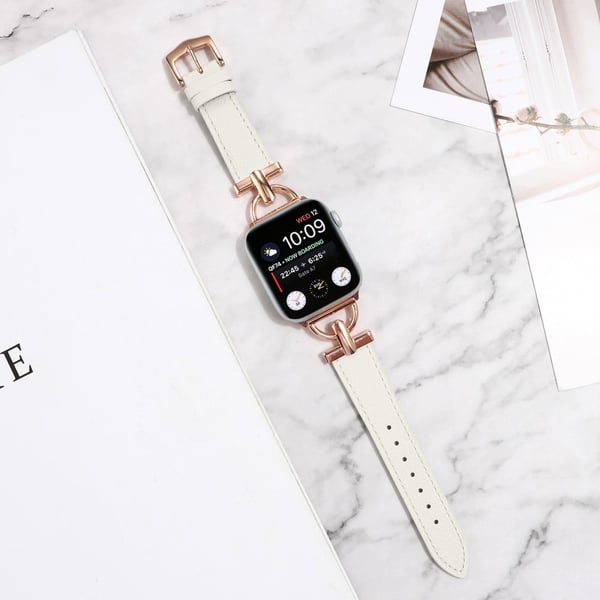 Apple Watch Series 8 (45 mm) / Watch Ultra D-formet rem i ekte skinn - Hvit