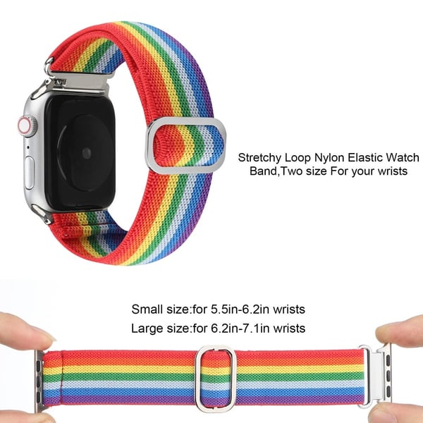 Apple Watch Series 8 (41 mm) elastisk nylonrem med kreativt mønster - Regnbuefarget Linje
