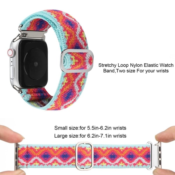 Apple Watch Series 8 (41 mm) elastisk nylonrem med kreativt mønster - Tribal Blå / Rosa / Oransje