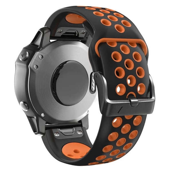 22mm kaksivärinen silikonihihna Garmin ja Coros kellolle - Musta / Oranssi