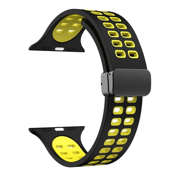 Apple Watch Series 8 (41 mm) silikonrem i to farger - Svart / Gul Apple Watch Series 8 (41 mm) silikonrem i to farger - Svart / Gul