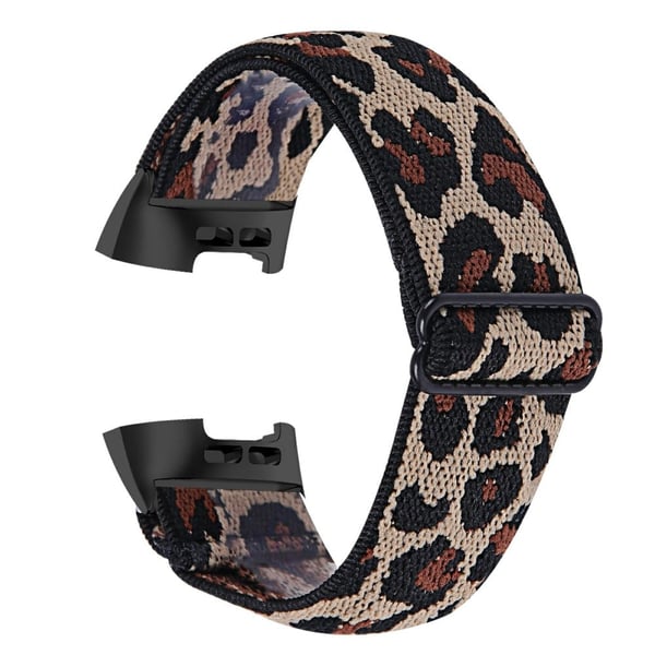 Fitbit Charge 4/3 elastisk nylonrem med mønster - Leopard Print