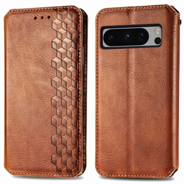 Læretui med A Stilfull Rhombus Imprint til Google Pixel 8 Pro - Brun