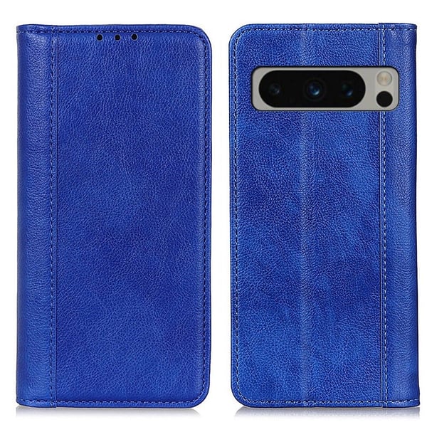 Google Pixel 8 Pro ægte læderetui med magnetisk lukning - Blå