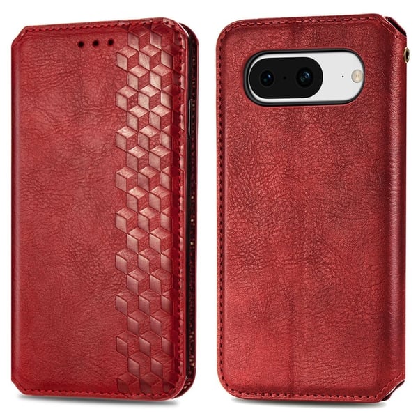 Nahkakotelo With A Stylish Rhombus Imprint For Google Pixel 8 - Punainen