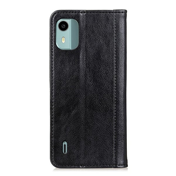 Ekte lærdeksel med magnetisk lukking for Nokia C12 Plus / Nokia C12 / Nokia C12 Pro - Svart